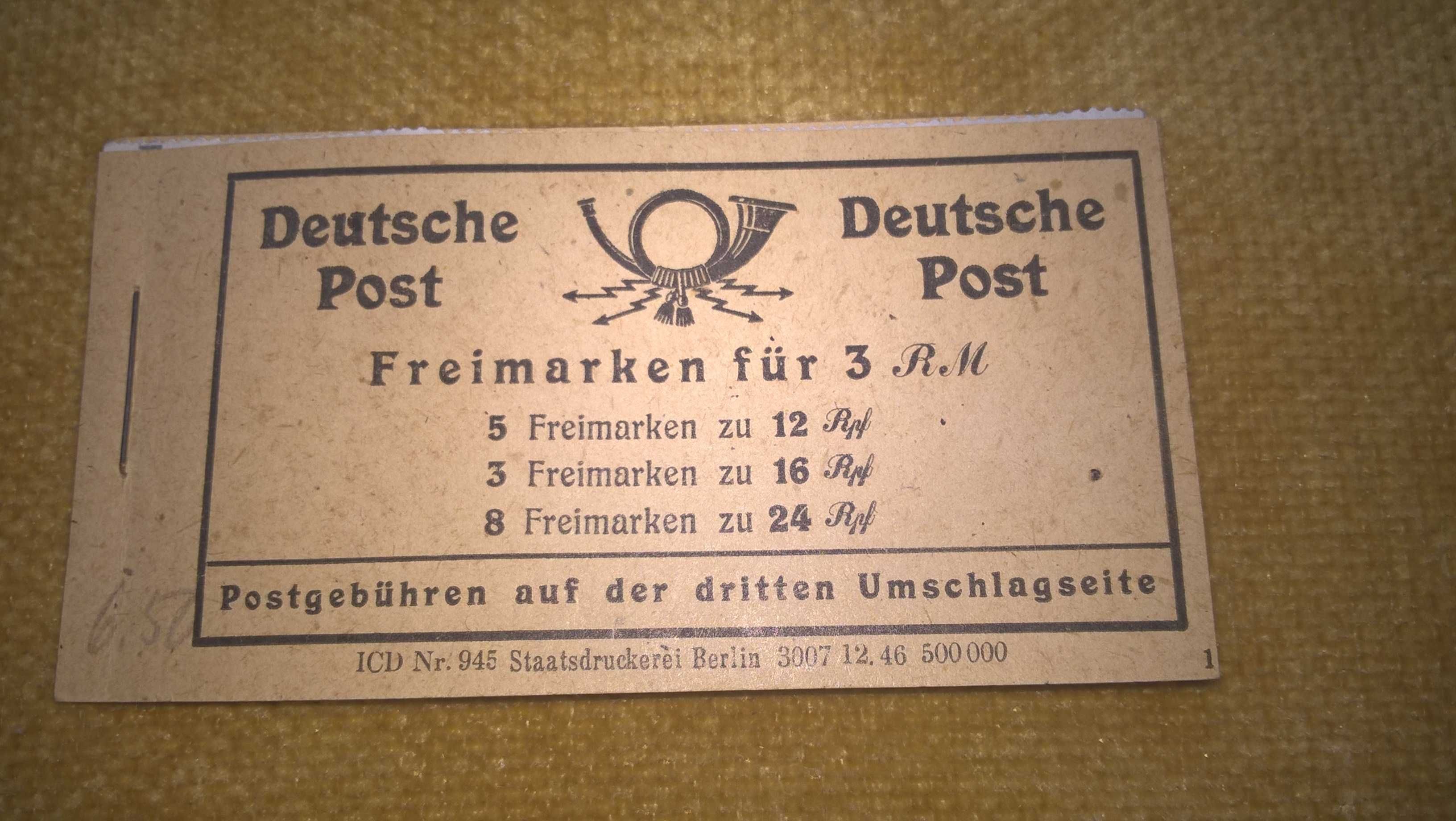 Bloczek ze znaczkami z alianckiej okupacji 1946 r Doutsche Post