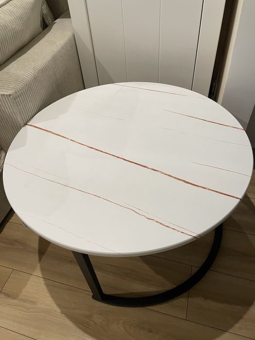 Stolik Kawowy Okrągły ława Do Salonu Biały Marmur ze złotym