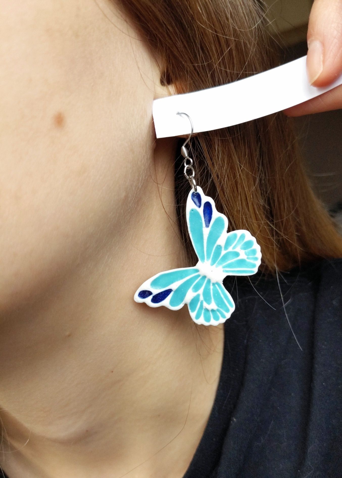 Kolczyki niebieskie motyle handmade wiosna