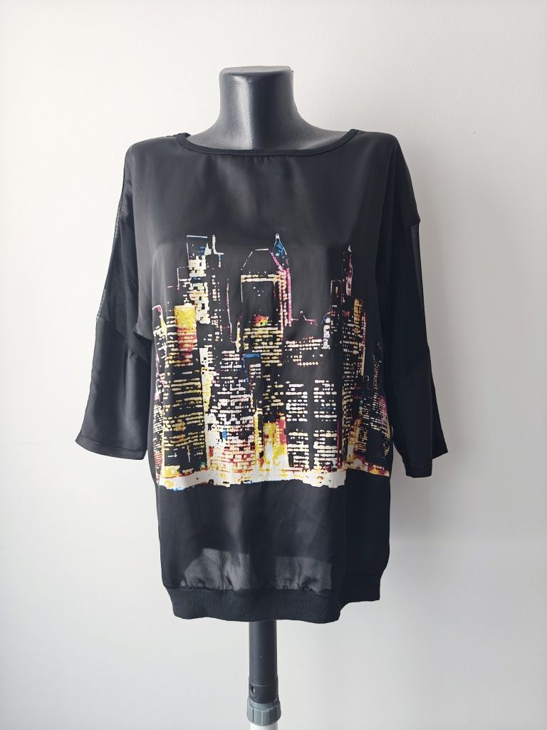 Bluzka rękaw 3/4 mgiełka lekka zwiewna oversize S M carry young czarna