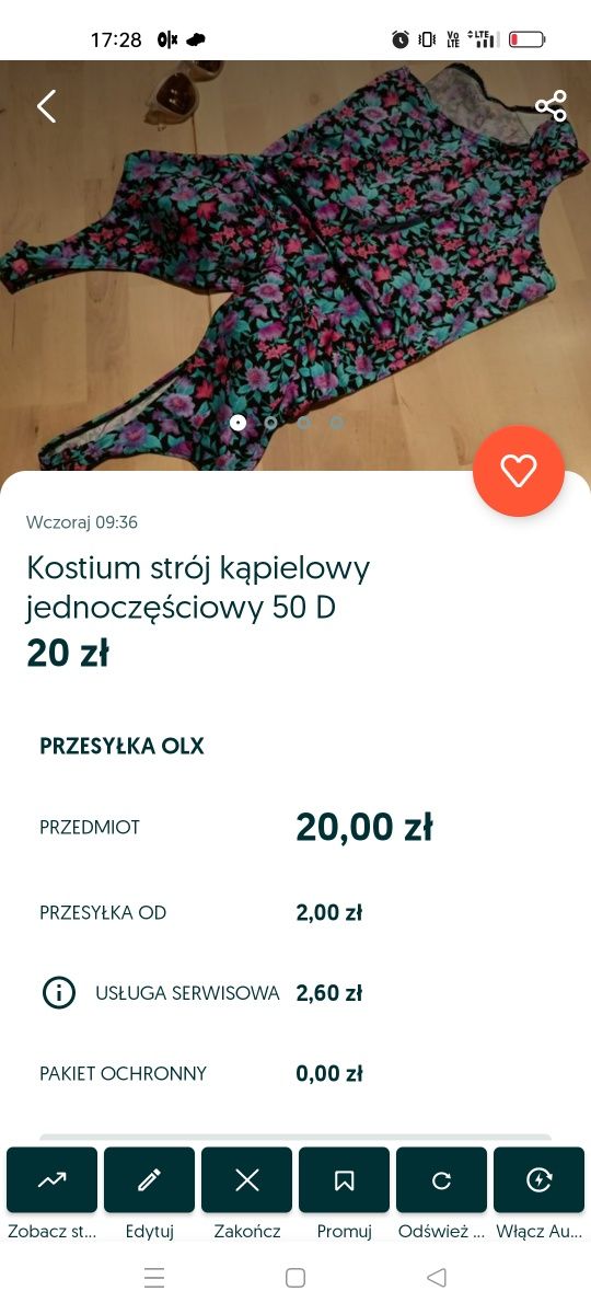 kostium strój kąpielowy 46 A B tankini bluzka