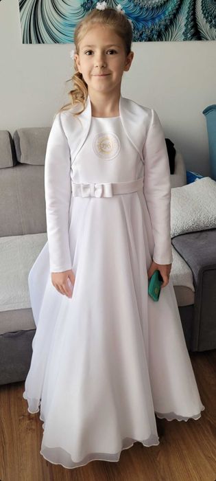 Sukienka komunijna wraz z bolerkiem i torebką.