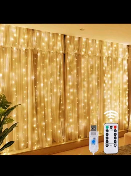 ГІрлянда штора "Роса" USB 3*3 з гачками Кольрові  3 *2 Опт