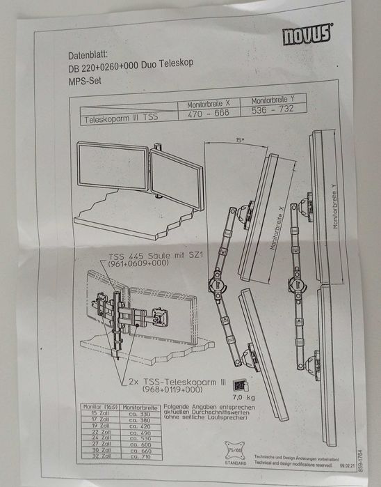 NOVUS TSS telescope arm III uchwyt na monitor nowy