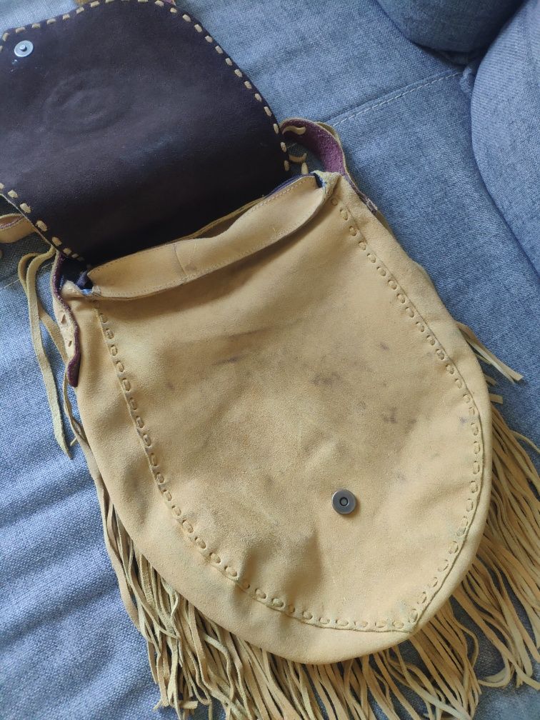 Skórzana torba zamsz skóra 100% etno boho vintage