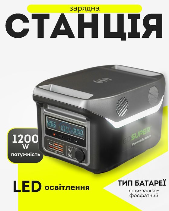 Зарядна станція GD SUPER 1200W чистий синус ВТ4735(K9 - 00)