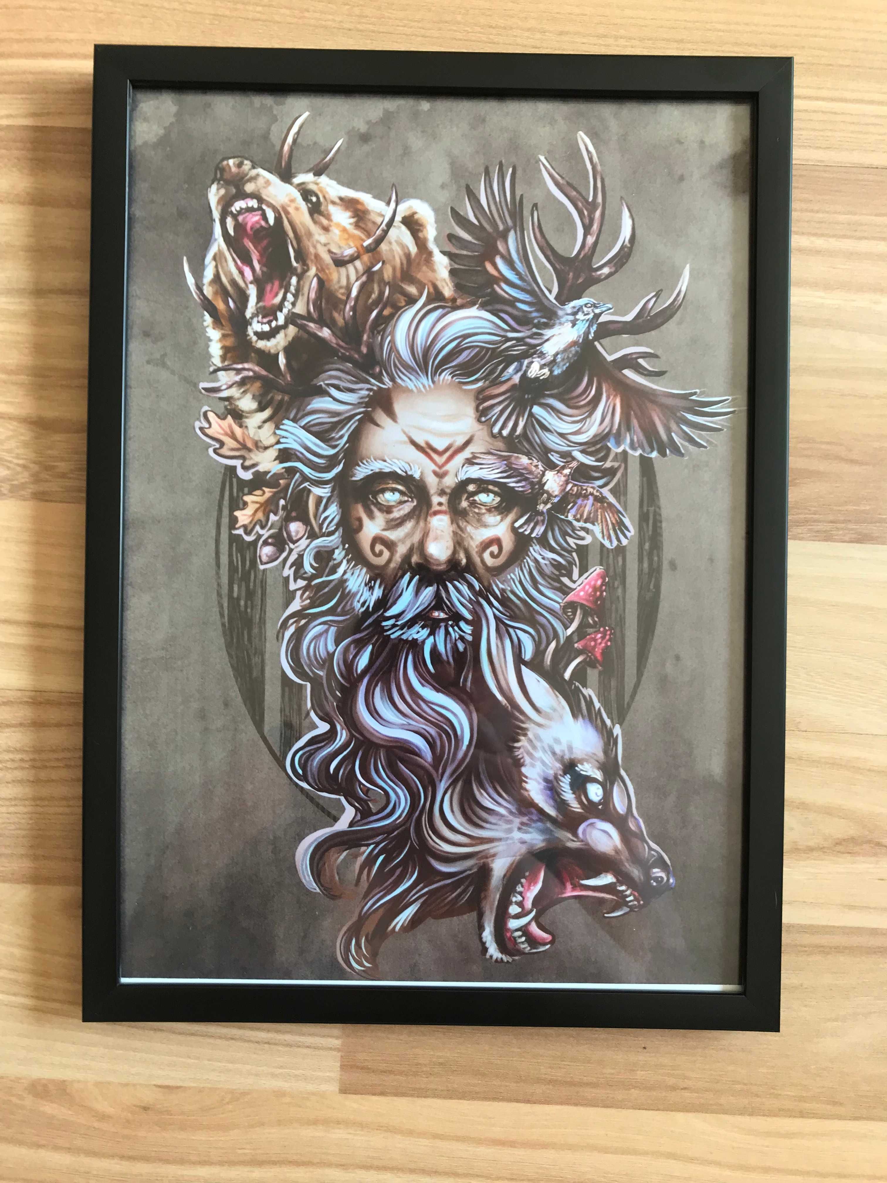 Plakat / obraz w ramie Leszy - Bogowie słowiańscy A4 Bóg lasy Slavic