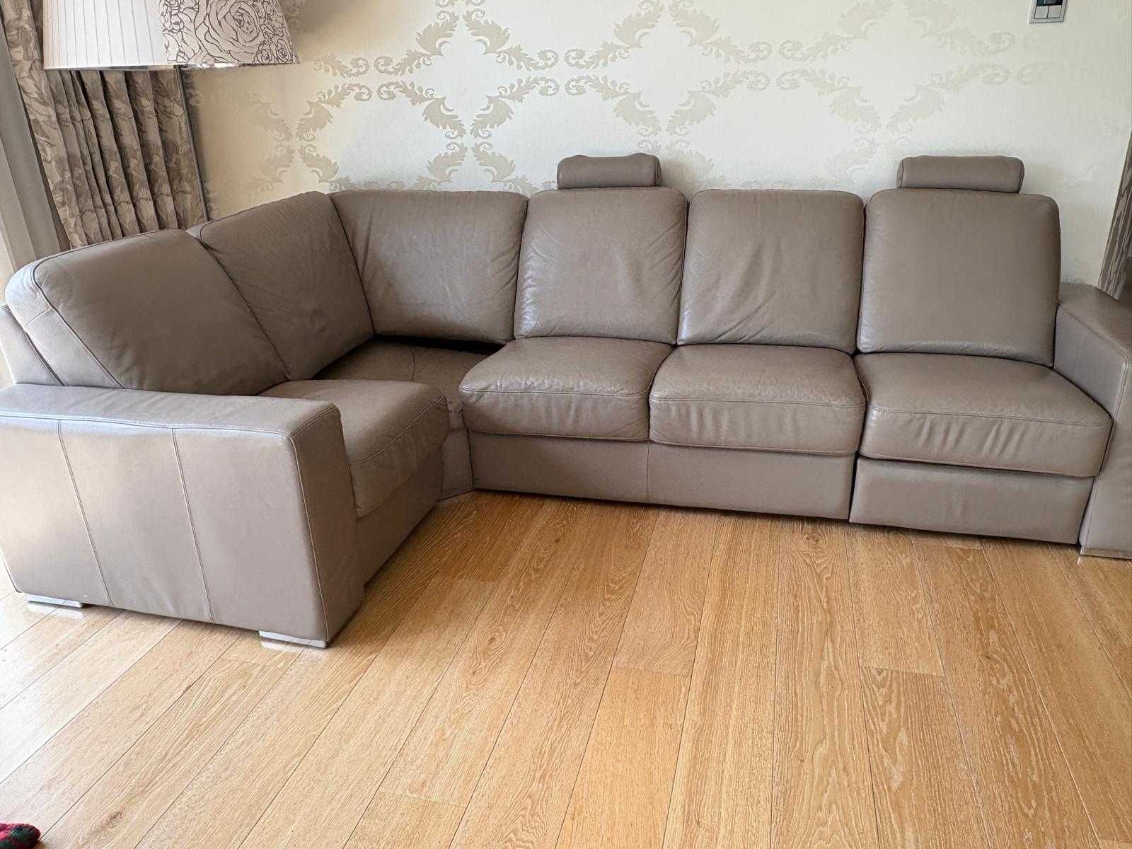 Sofa narożna KLER ze skóry o wym. 295x180cm, kolor beżowo-szary