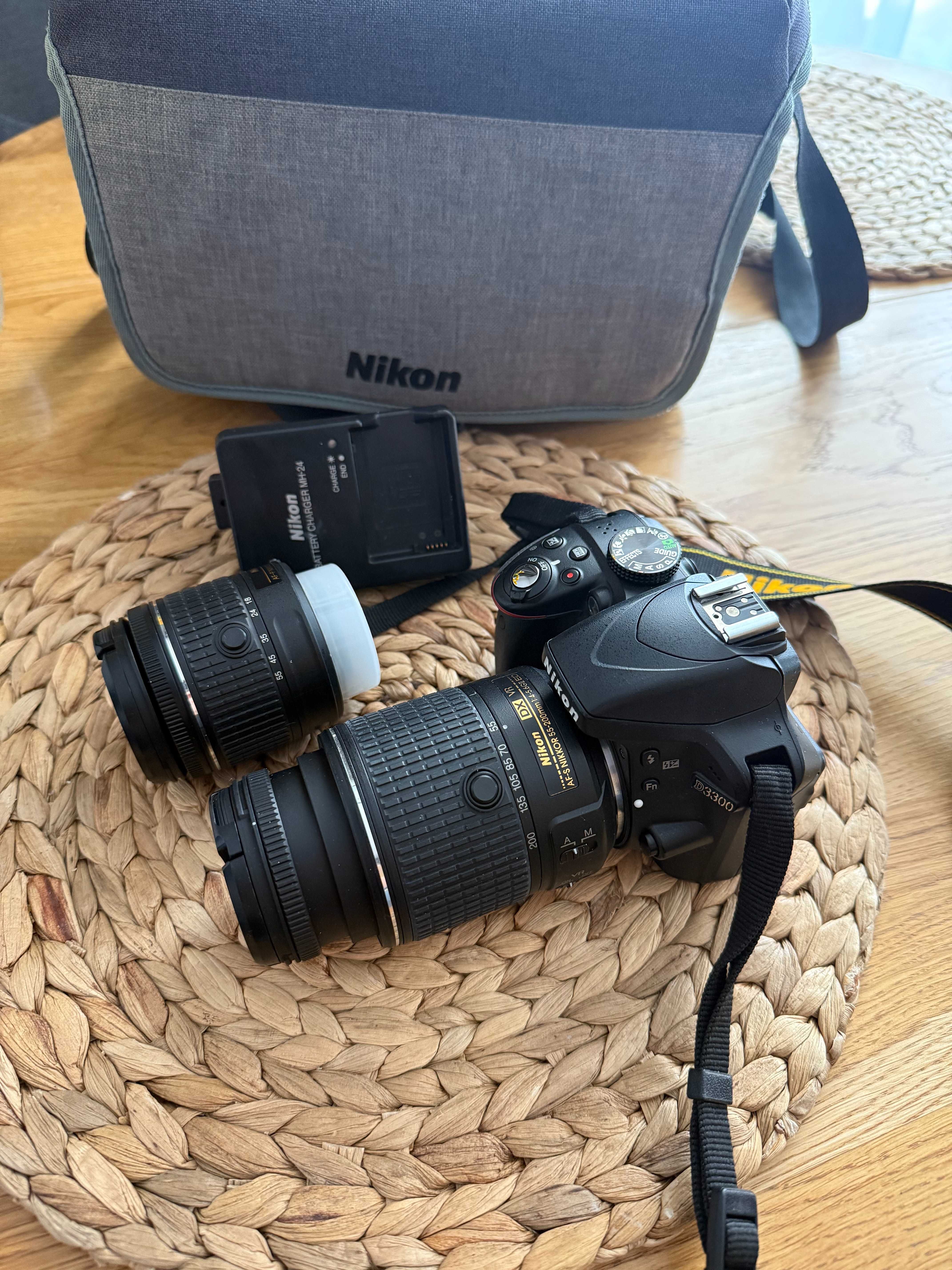 Lustrzanka Nikon D3300 z dwoma obiektywami i torbą