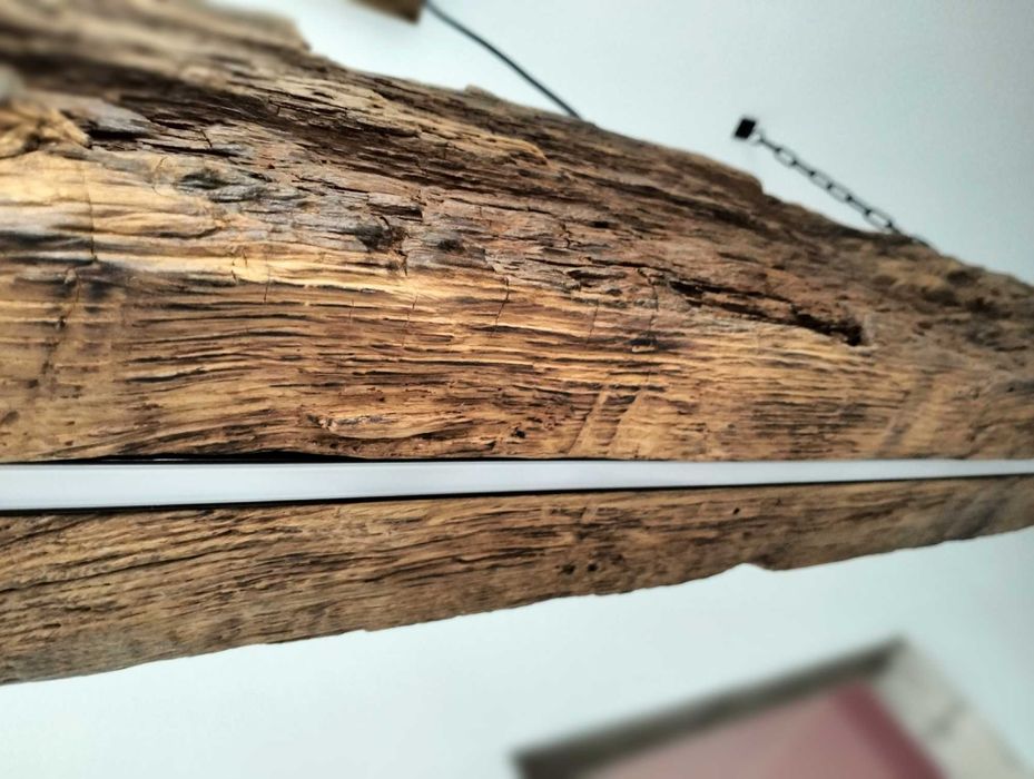 Drewniana wisząca lampa Led, dębowa stara,belka w stylu retro, loft