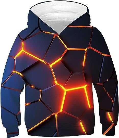 Bluza z kapturem geometryczny wzór 3D rozm. S