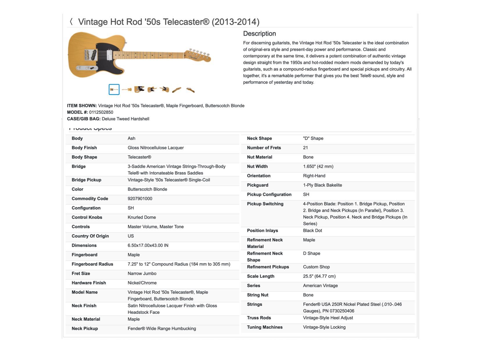 Fender Vintage Hot Rod '50s Telecaster® U.S.A. Butterscotch