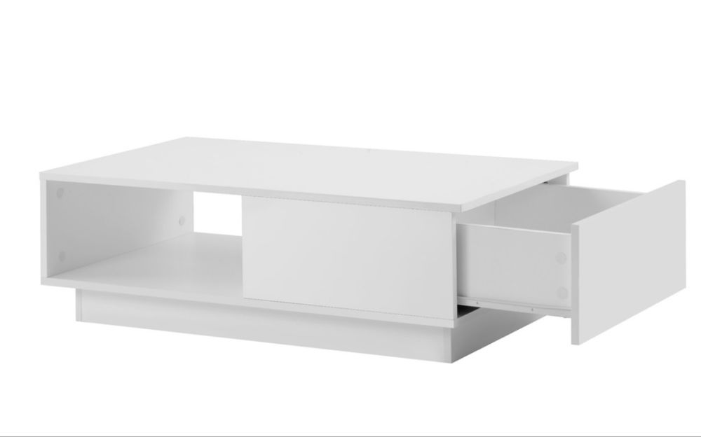 Stolik kawowy prostokątny 95x55x32 biały oświetlenie LED szuflada
