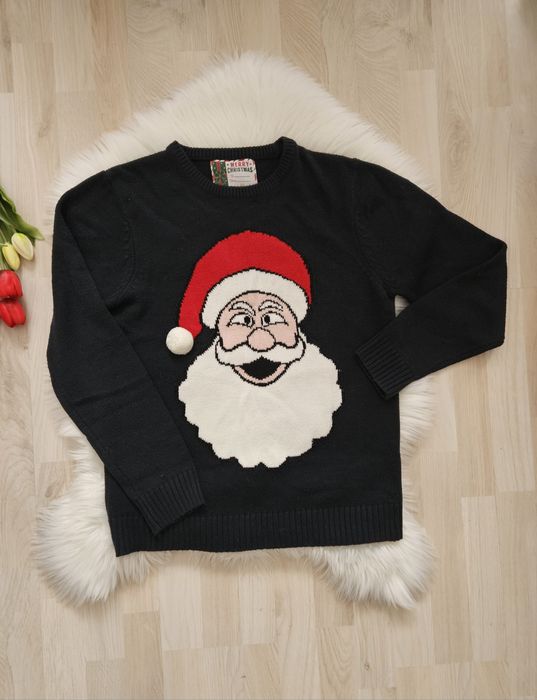 Granatowy świąteczny sweter męski z Mikołajem, Cedar Wood State, M