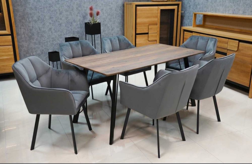 Stół z krzesłami stół +4 krzesła dębowy loft metalowe nogi