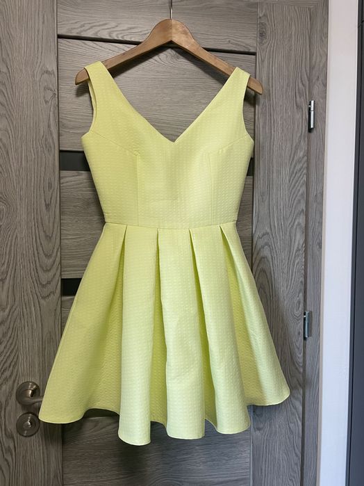 Sukienka 36, S żółta limonkowa seledynowa na wesele imprezę ozdobna