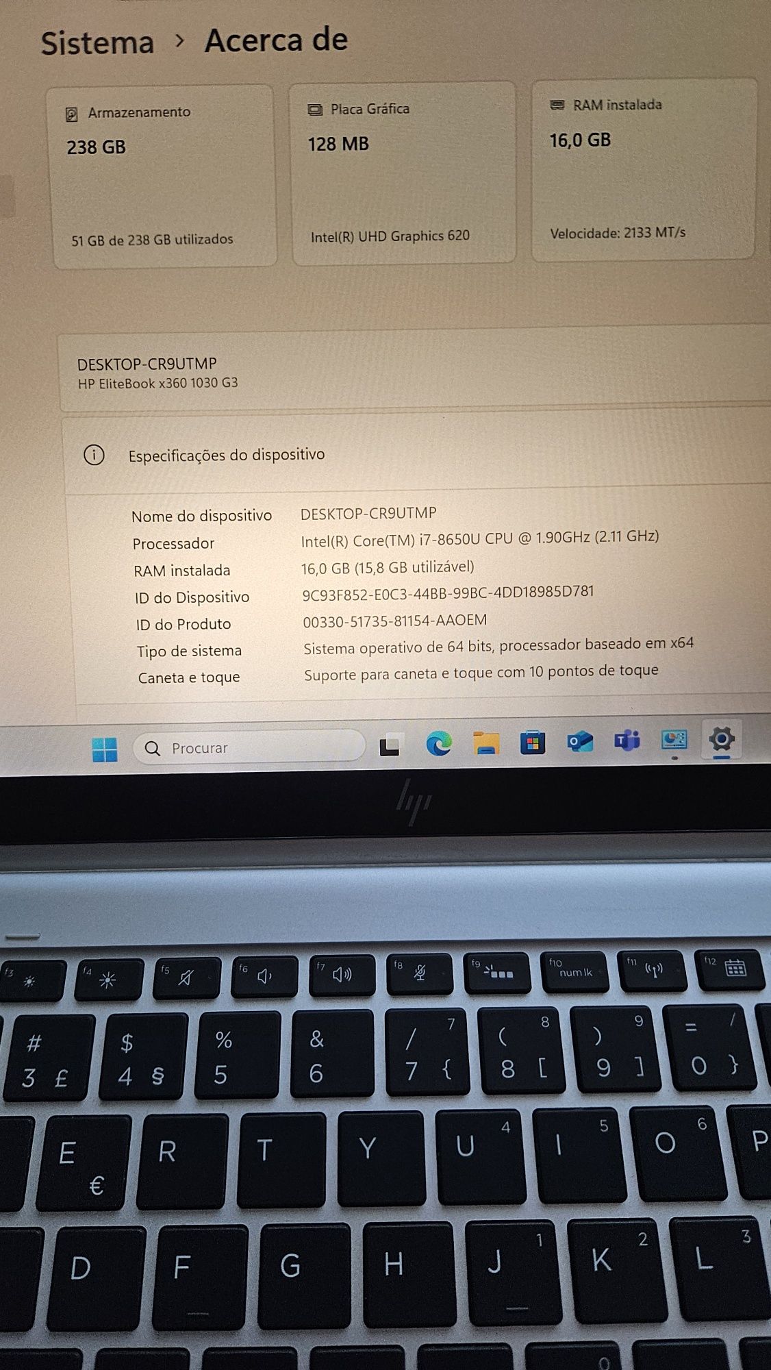 HP EliteBook x360 G3 Touch, Core i7 vPro 8th Gen, 16GB RAM, 240GB