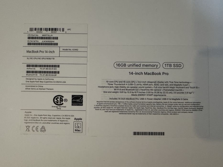 MacBook Pro 14-inch (MKGT3LL/A) M1 PRO 16/1TB SSD