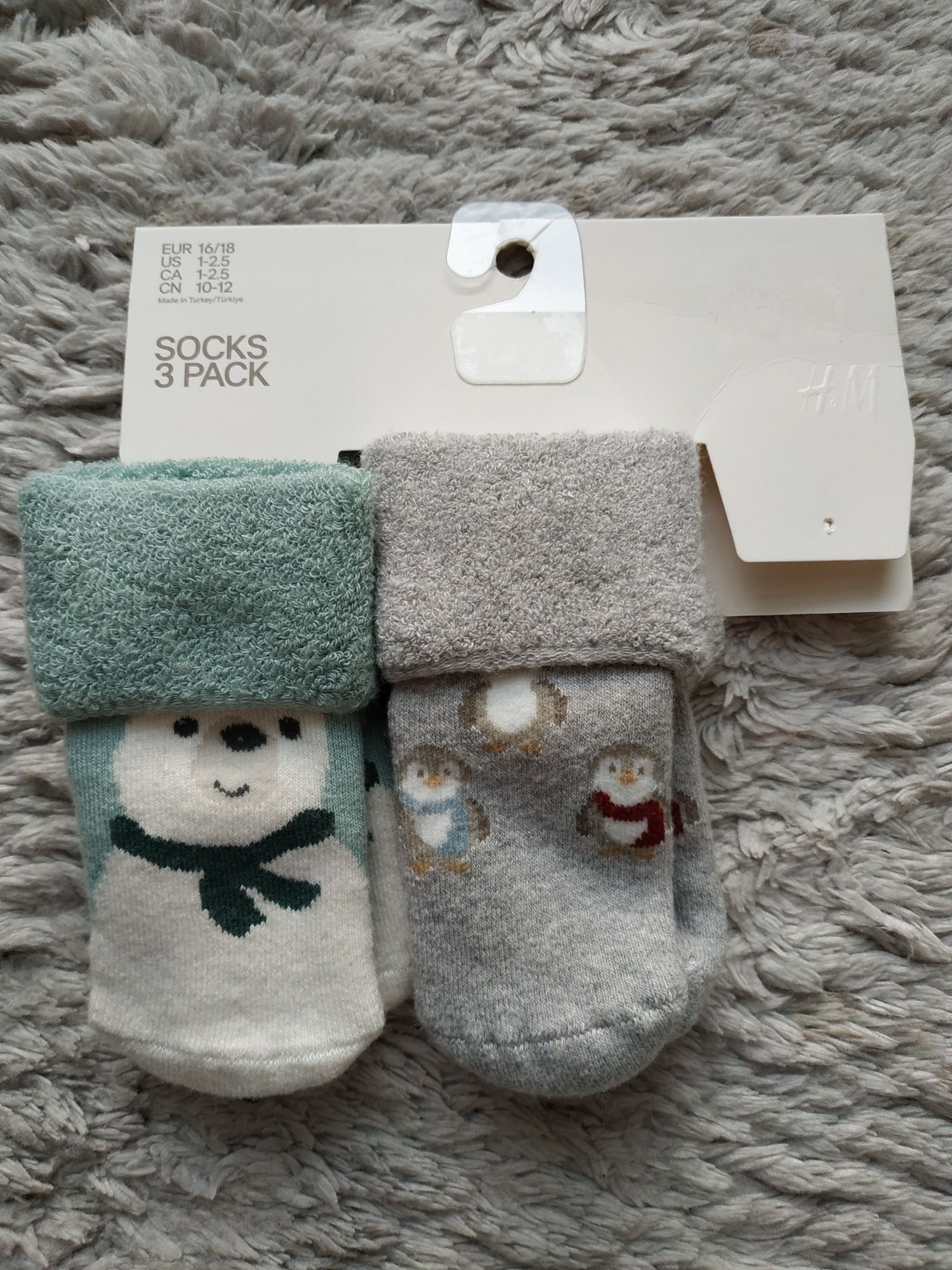 Nowe skarpetki niemowlęce/ABS/dwupak/zimowe/prezent/H&M/r.16-18