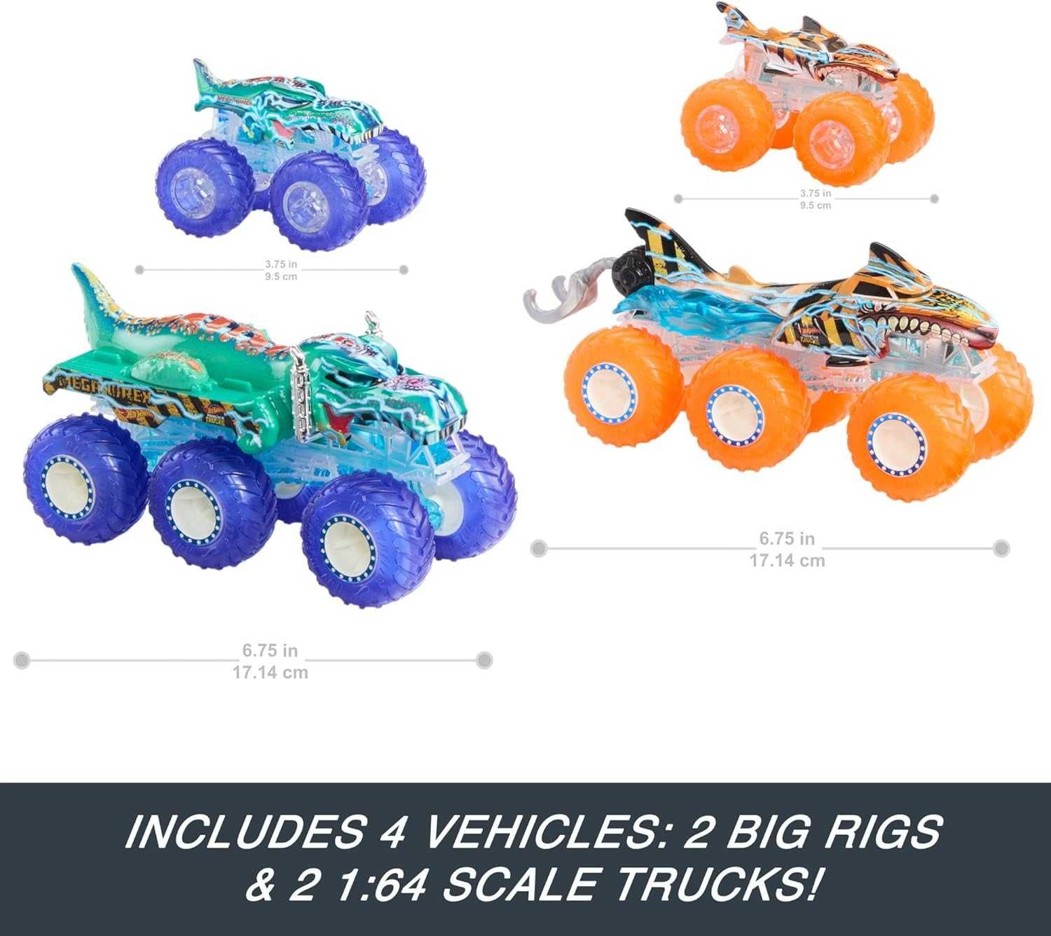 Набір Hot Wheels Monster Trucks Tiger Shark Big Rigs супер тягач акула