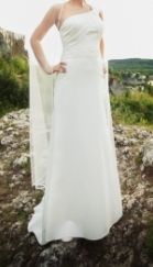 Suknia ślubna jedno ramię ecru Sincerity USA 38 Swarovski styl grecki
