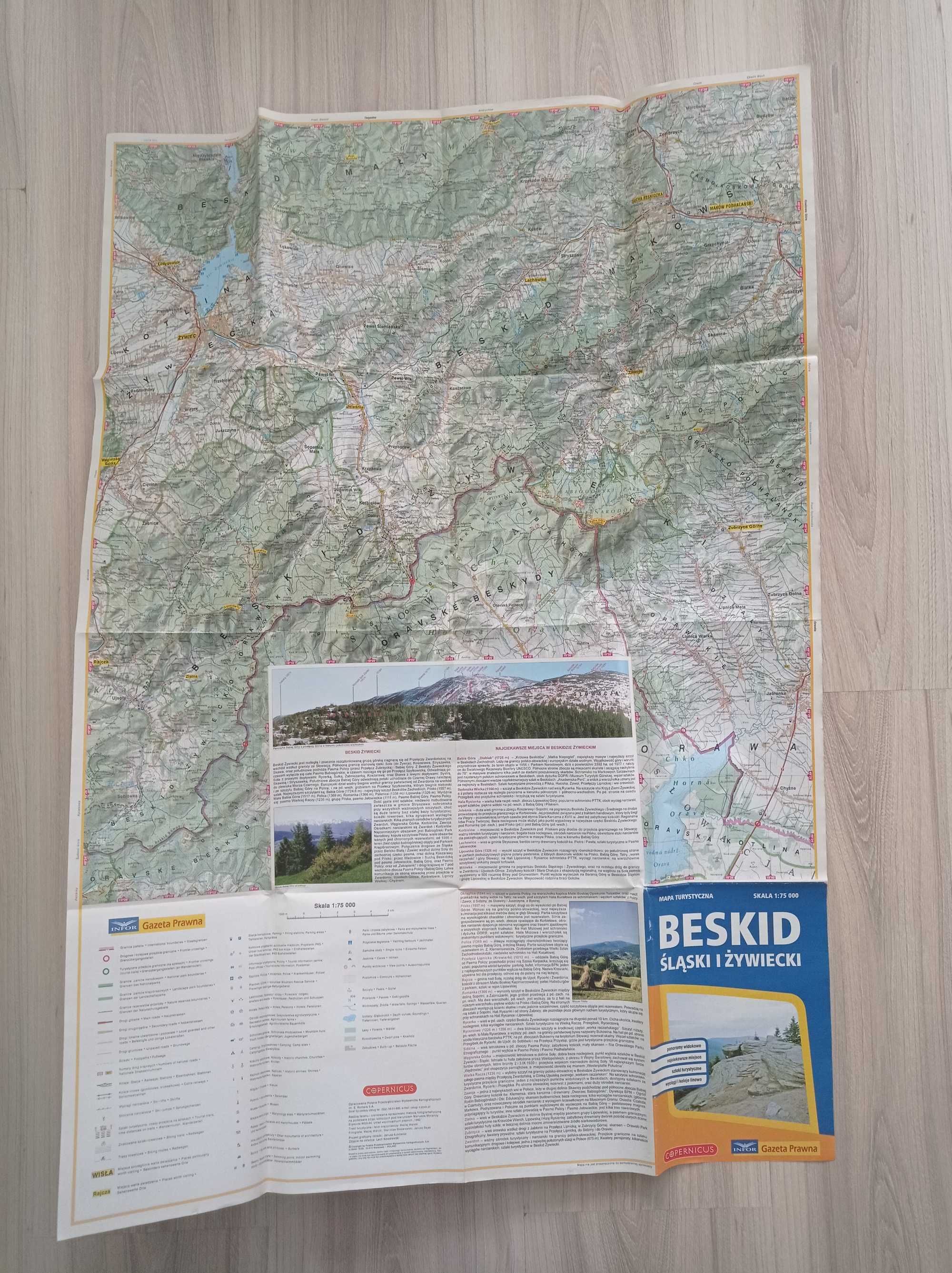 Beskid Śląski i Żywiecki, mapa turystyczna, 1:75 000