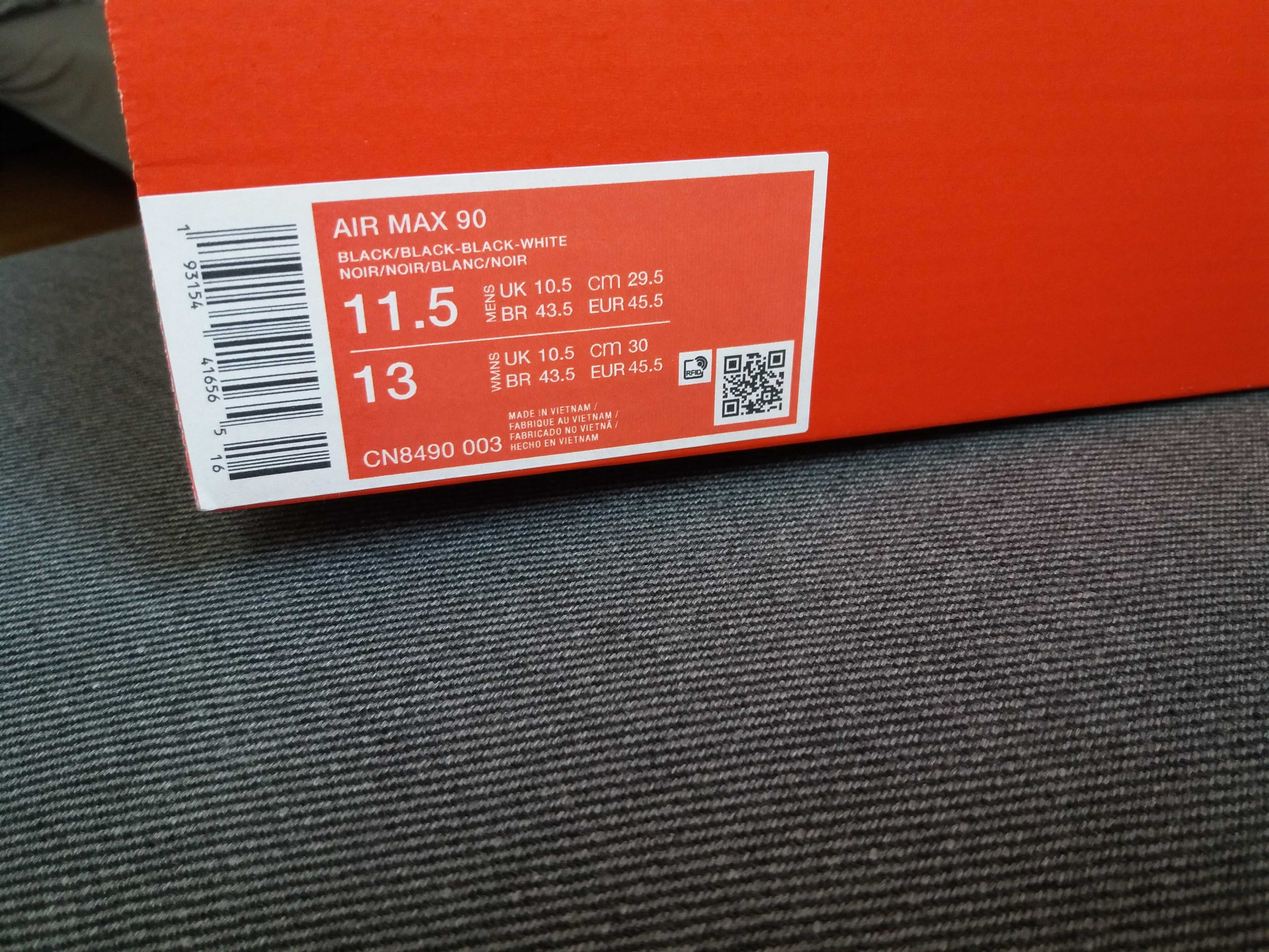 (r Eur 45,5/US 11,5) Nike Air Max 90 Recraft Triple Black CN8490, 003