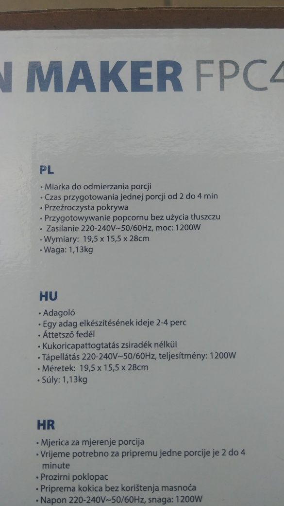 Automat do popcornu beztłuszczowy