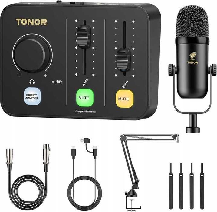 TONOR Mikser Audio z mikrofonem dynamicznym do podcastów +statyw