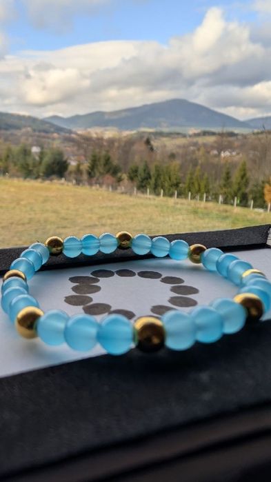 Bransoletka z szklanych koralików, błękitna naturals collection DI