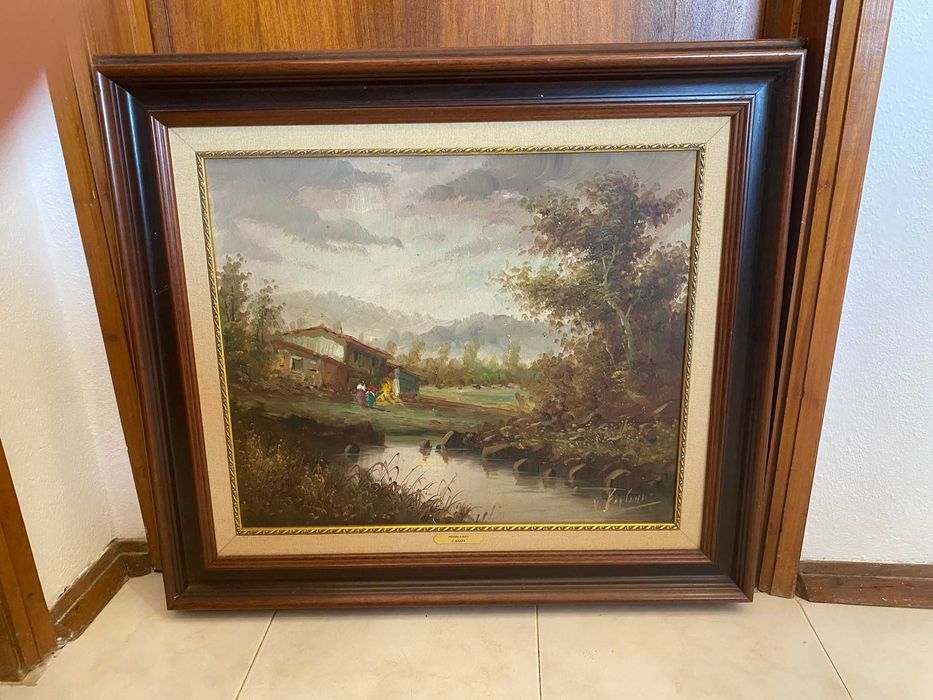 Quadro com pintura a óleo de J. Anaya 74,5 × 67 cm