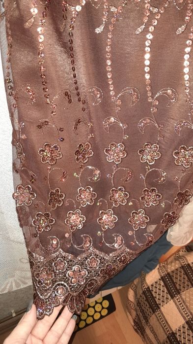 Sukienka elegancka 46  J.Albinska Cekiny haft podszewka brąz