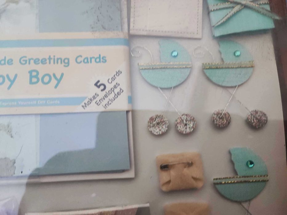 Zestaw ręcznie robionych kartek i ozdób,vintage lat 70 Baby Boy