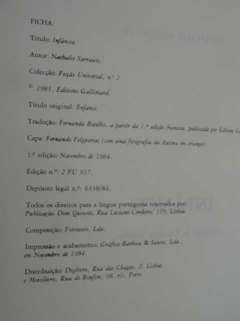 Infância de Nathalie Sarraute - 1ª Edição