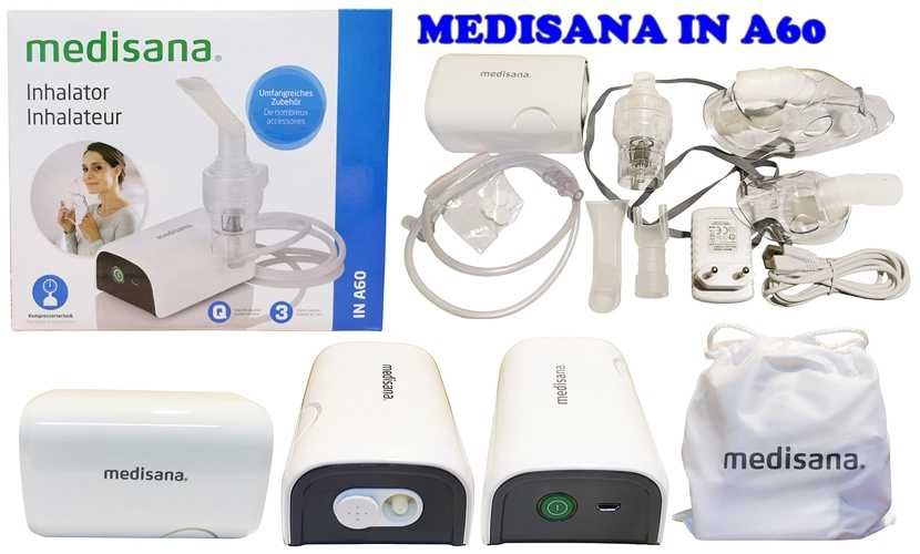 Inhalator Medisana IN A60 medyczny dwie maski dwie nakładki i filtry