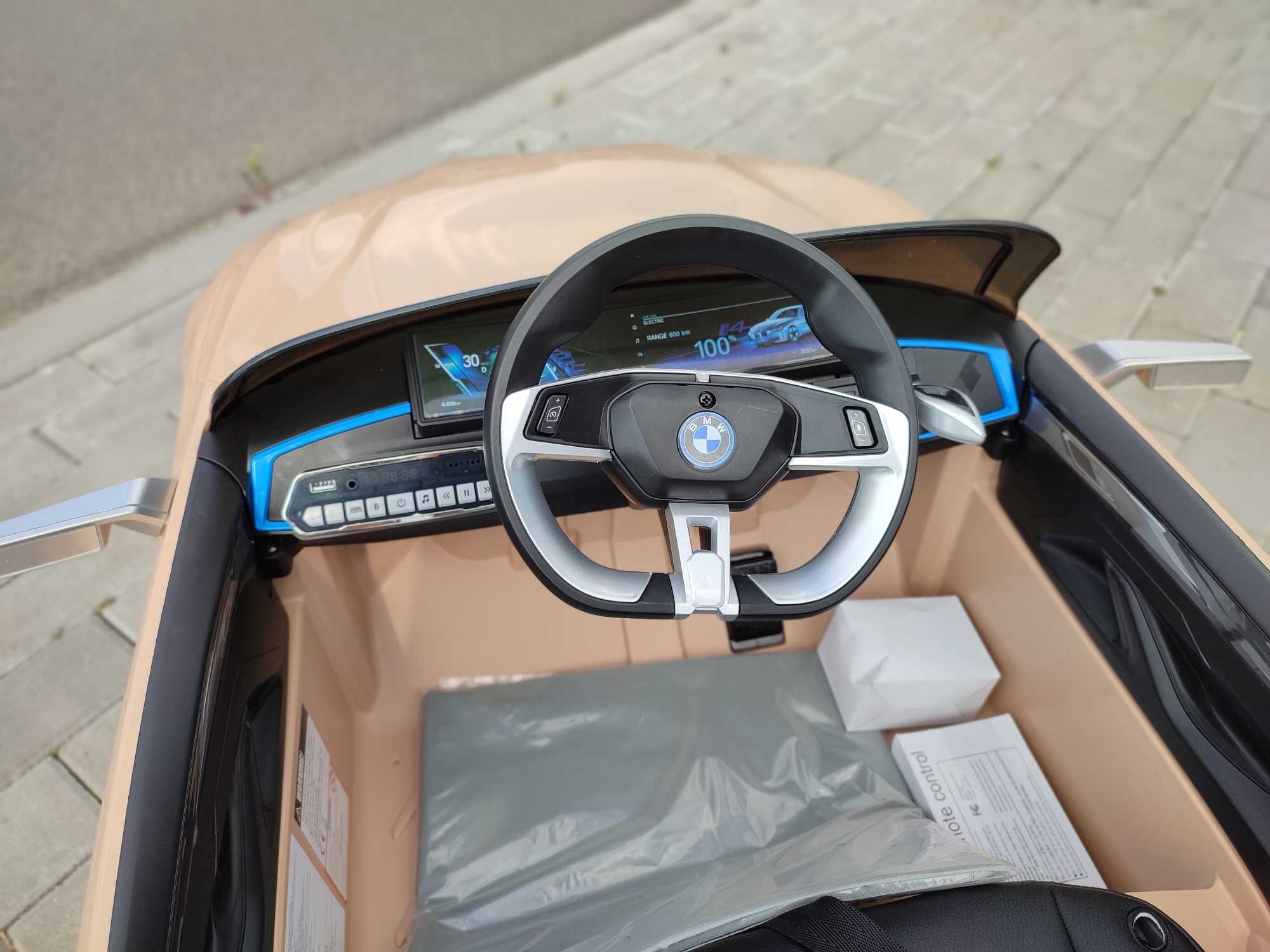 Autko BMW I4 na akumulator dla dzieci  + EVA + Ekoskóra + Pilot