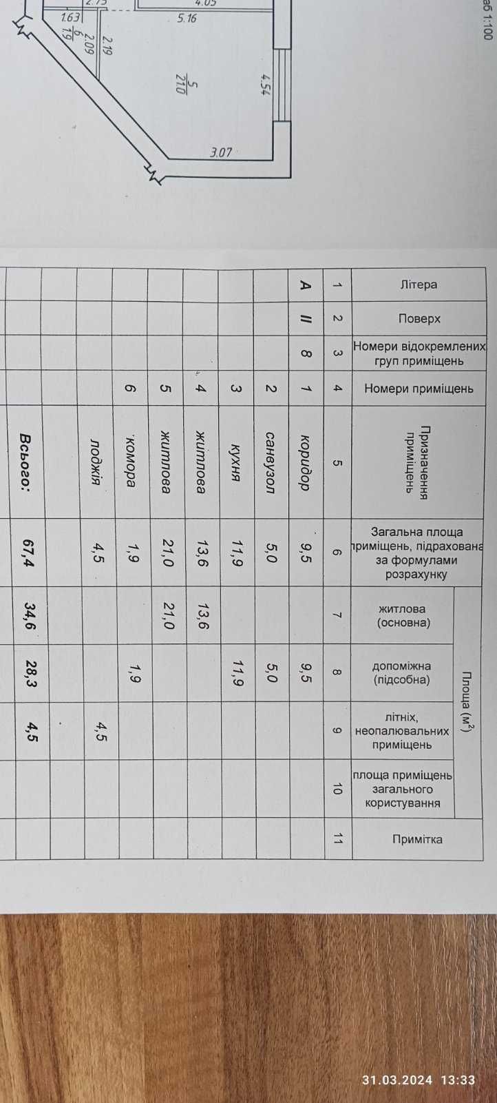 Двохкімнатна кв Обжита 67.4м Третій поверх Целевича 10