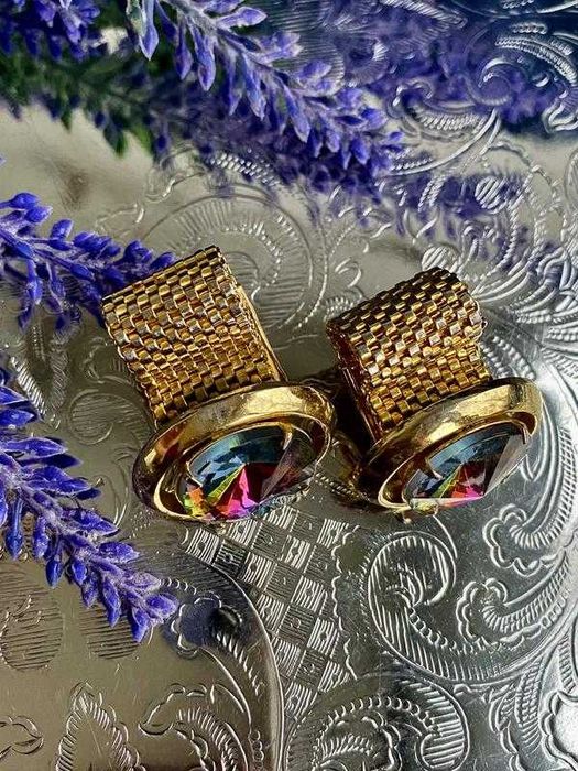 Винтаж! запонки з арбузним склом кристаллы Чехословакия