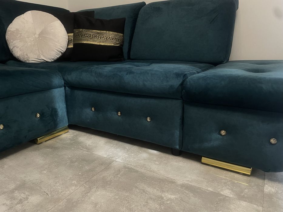 Narożnik z funkcja spania kolor morski + GRATIS stolik