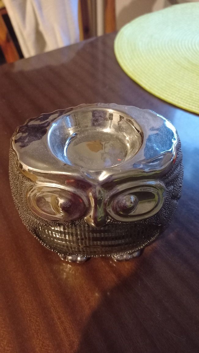 Podstawka pod świeczkę tealight sowa srebrna