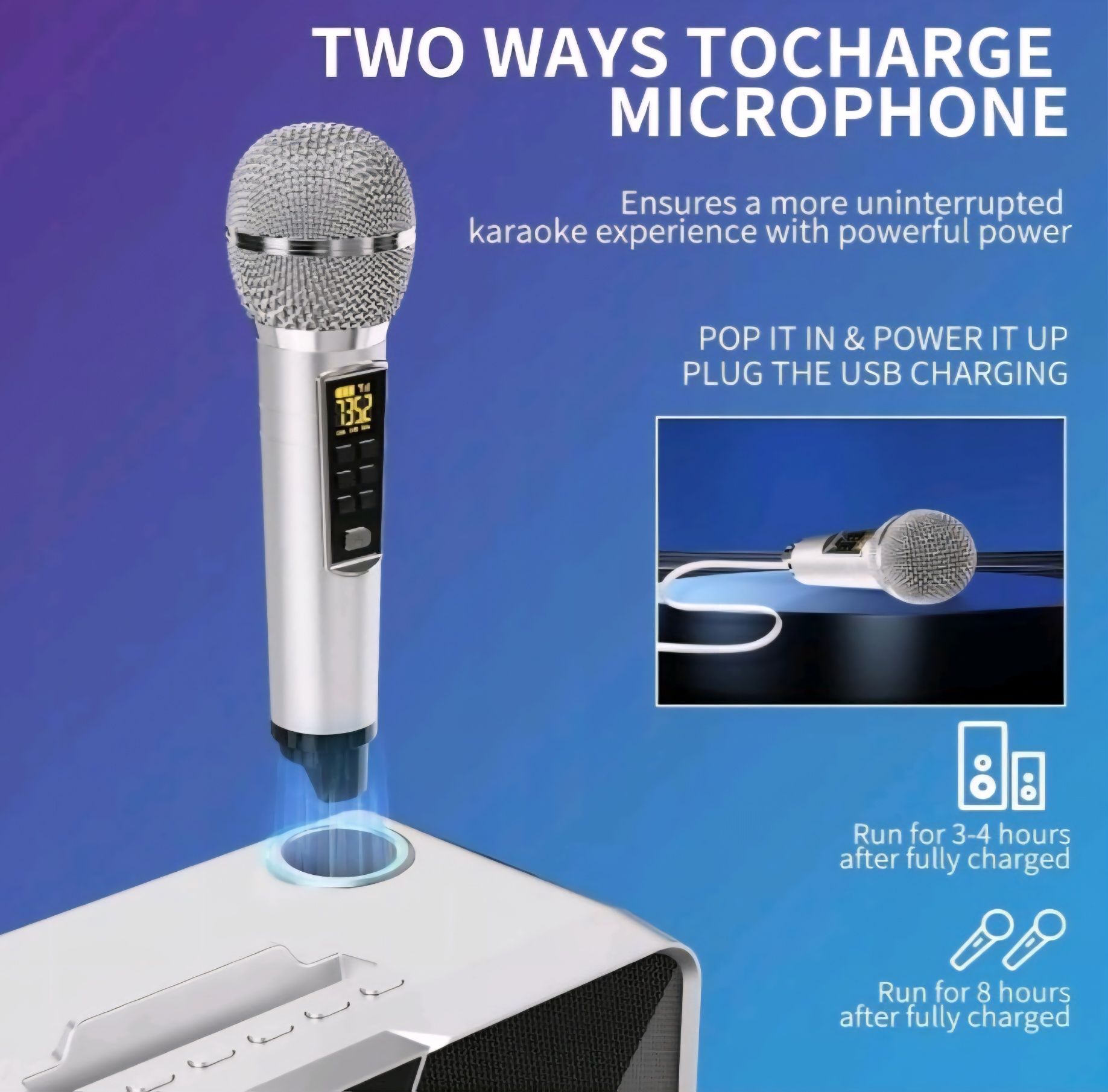 Przenośny Głośnik Karaoke 2 Mikrofony Bluetooth
