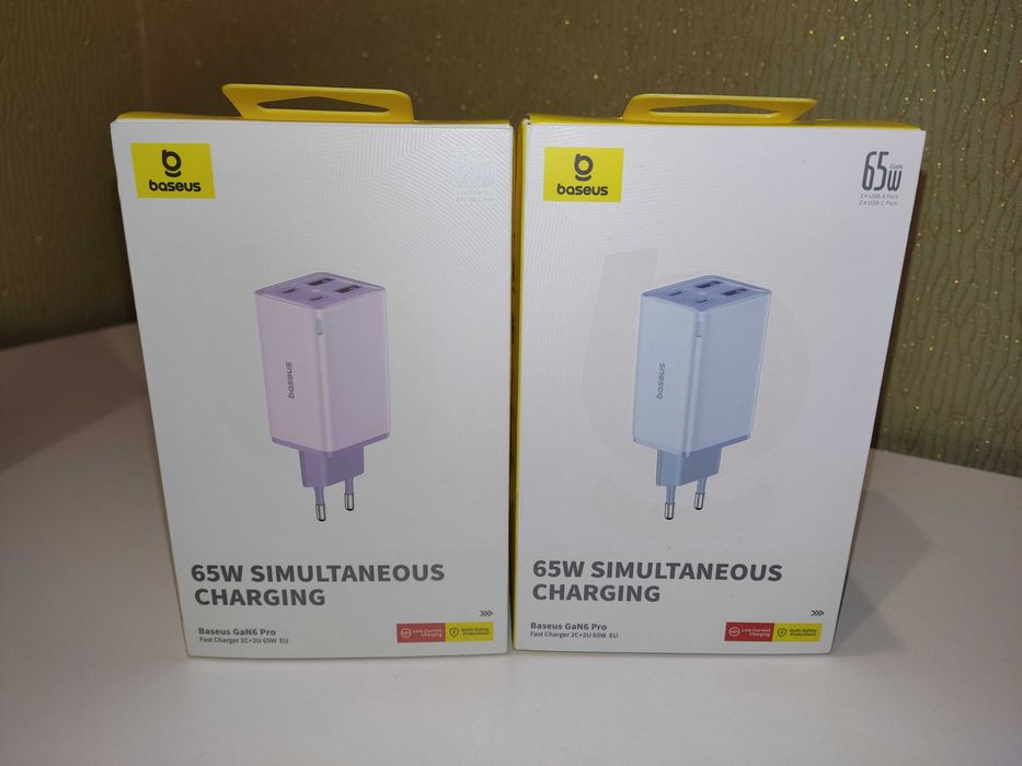 Блок живлення Baseus 65w для телефону, зарядний пристрій GAN, Новий.