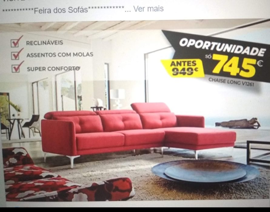Sofá Chaise Longue – Super Confort (2,60m x 1,60m) – bom estado