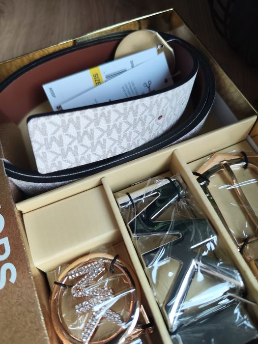 Pasek dwustronny michael kors beżowy trzy klamry uniwersalny rozmiar