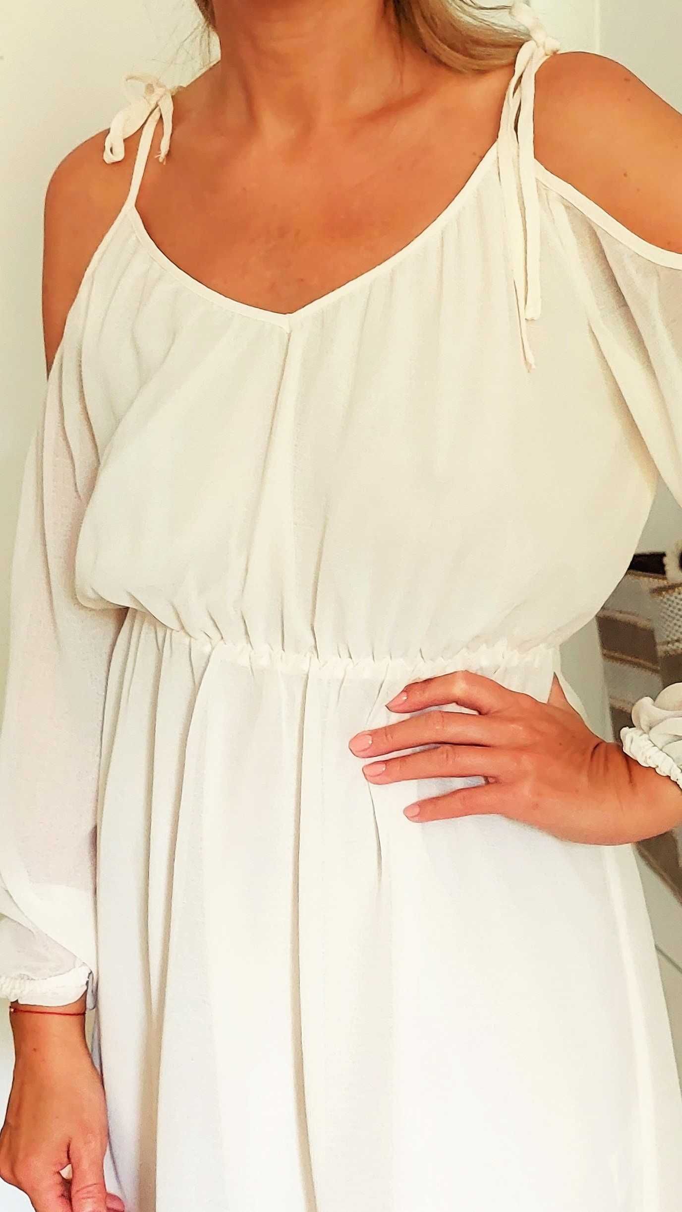 Sukienka mini boho kremowa beżowa H&M r.S 36