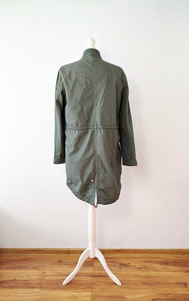 H&M cienka długa kurtka parka khaki