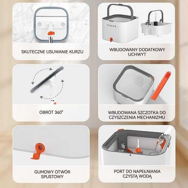 Smart Mop premium TIVAXO A11 - separacja czystej i brudnej wody