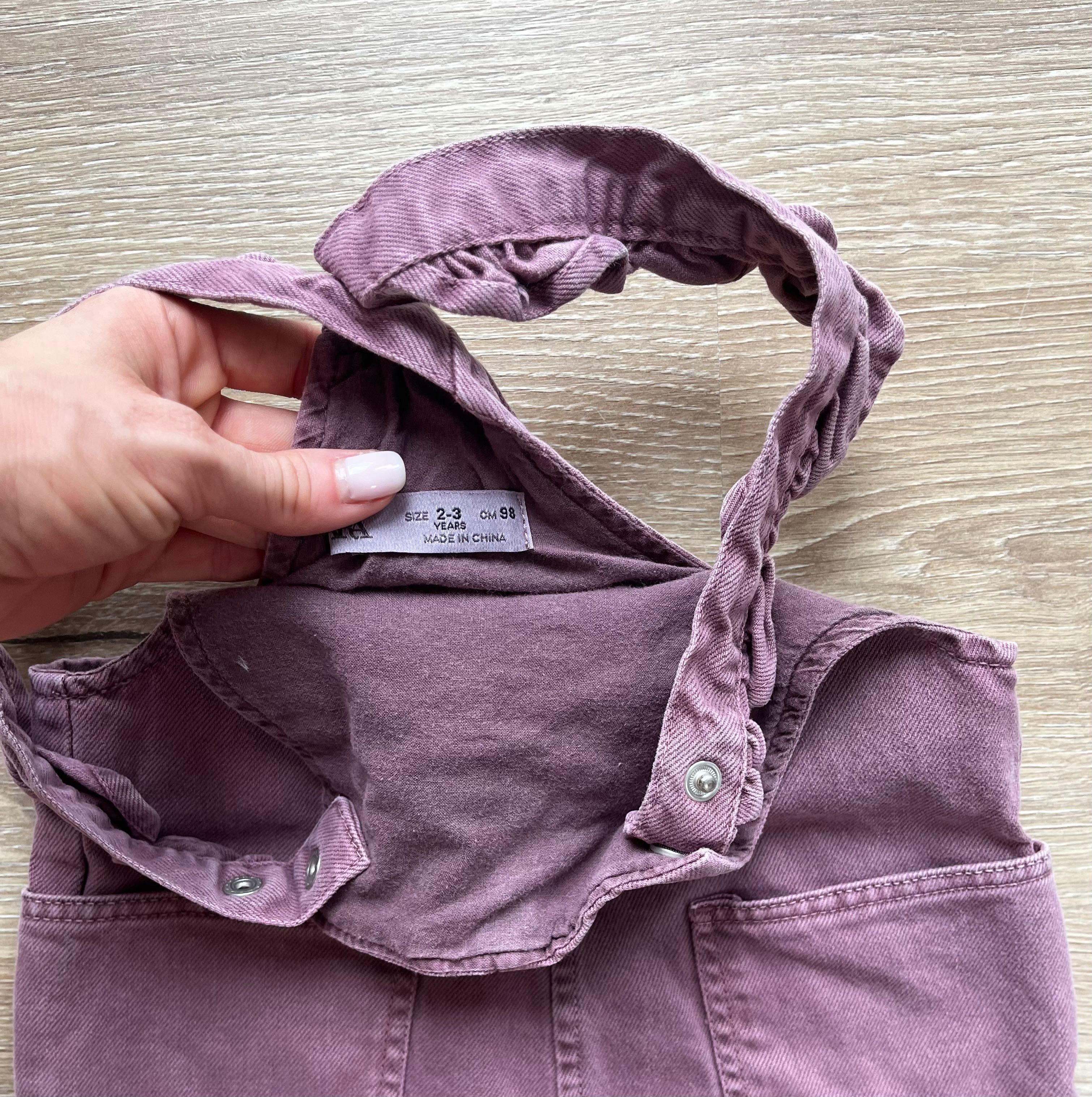 Wrzosowe fioletowe długie ogrodniczki Zara r. 98/104