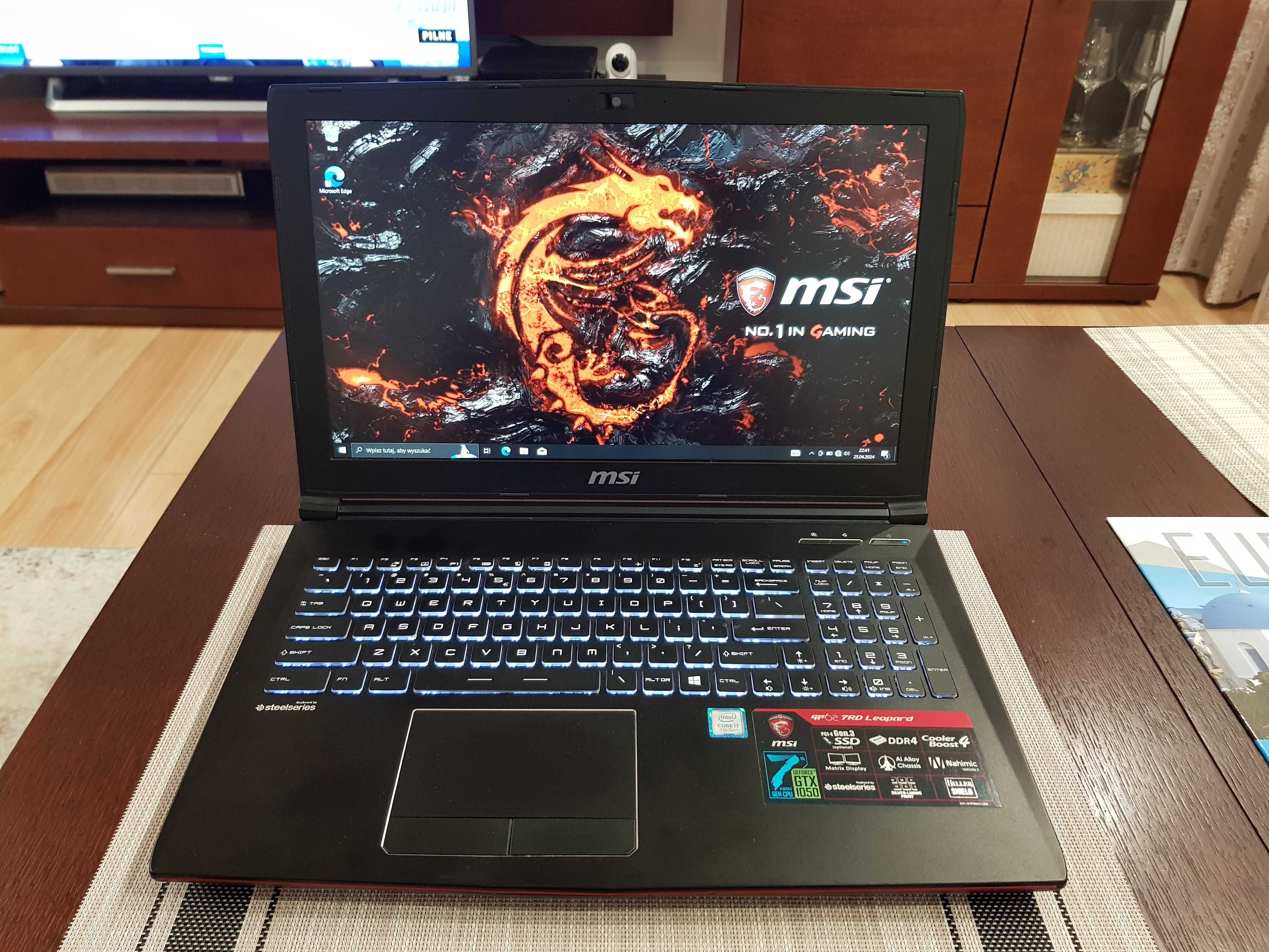 Laptop Gamingowy MSI / Intel Core i7 / Geforce GTX 1050 / 16GB RAM !