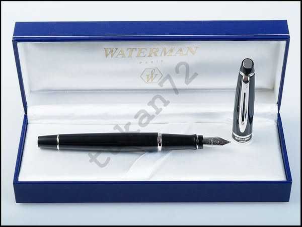 WATERMAN EXPERT. Pióro wieczne: czarna laka + srebrne wykończenia